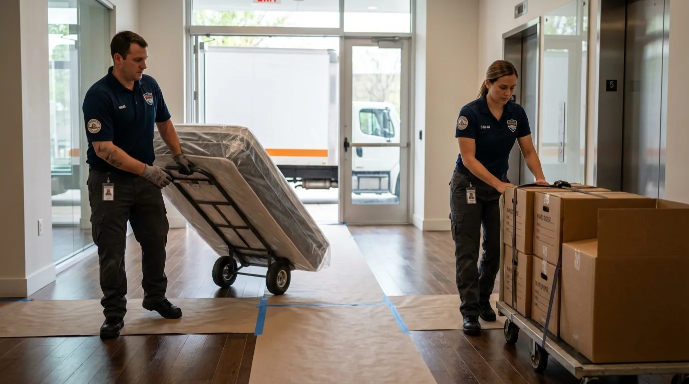 Professional apartment movers loading elevator in Trenton, NJ